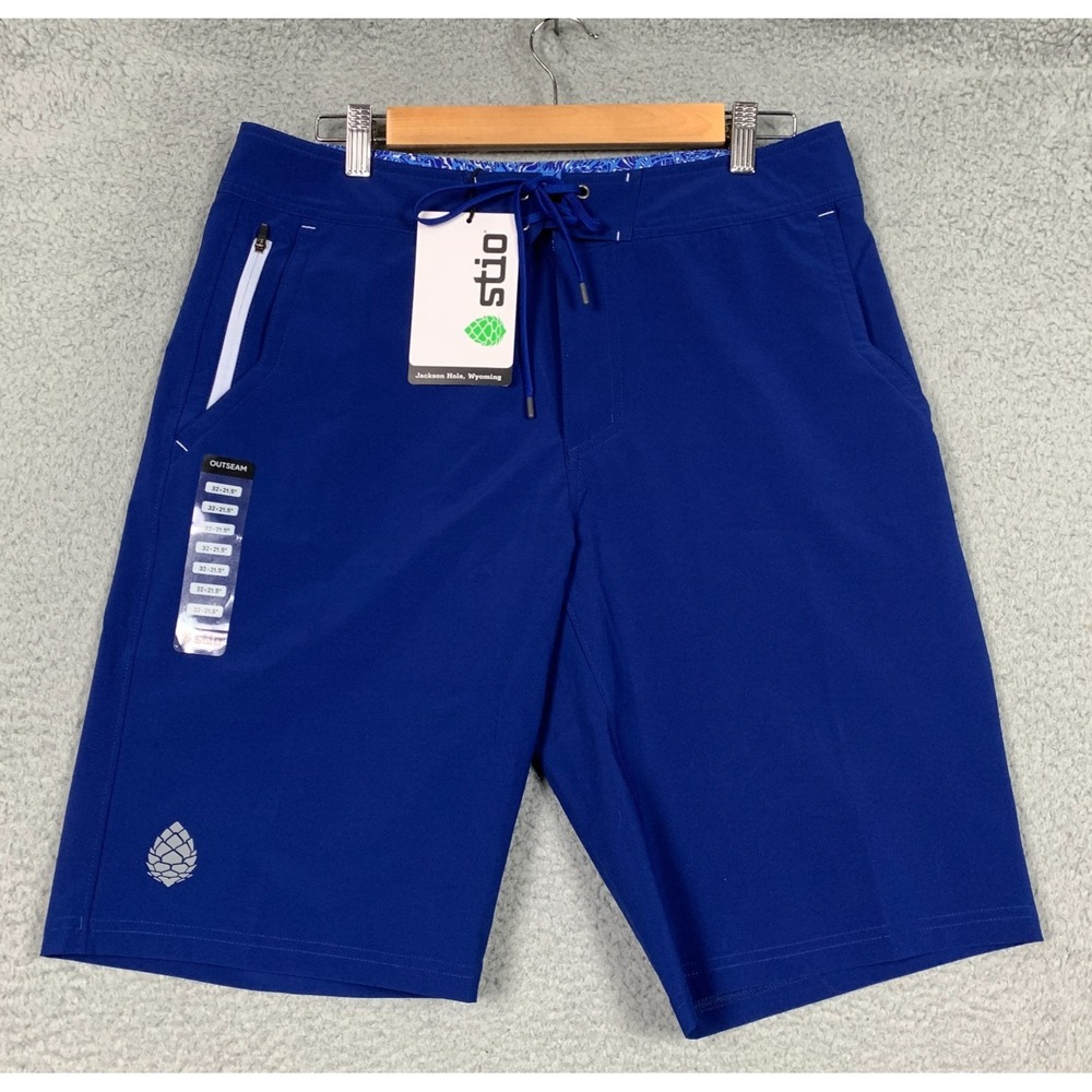 Stio CFS Board Shorts Men's 32 Cobalt 21.5" Stretch Quick Dry UPF‎ Swim NWT $89